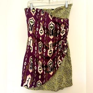 Divided Strapless mini dress NWT yellow leopard and purple print. Size 6.